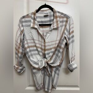 ARULA Gray Beige Pink White Plaid Button Down Shirt